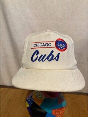 American Needle Chicago Cubs Snapback Hat MLB Baseball Script Bear Logo OS White